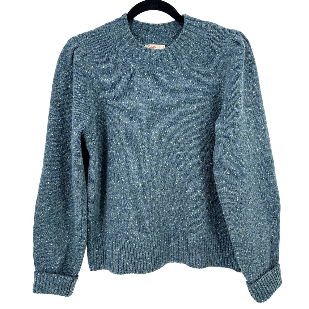 Faherty Boone Merino Wool Alpaca Sweater Womens Sz Medium Puff Shoulder Green